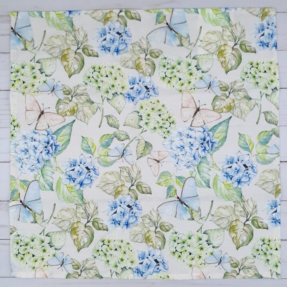 Fabric Dinner Napkins Spring Flowers Floral 17.5x17.5 Set of 4 Green Blue - Picture 2 of 4